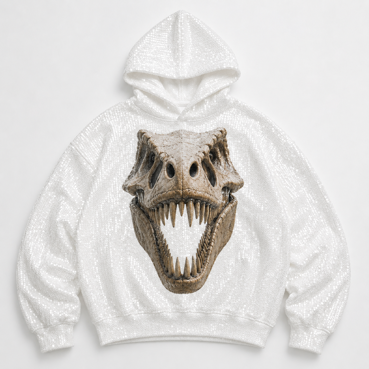 SEQUIN LAYERED WHITE HOODIE